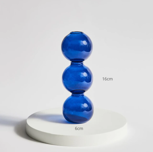 Bubble Shape Glass Vase: Blue / Short 3 Balls