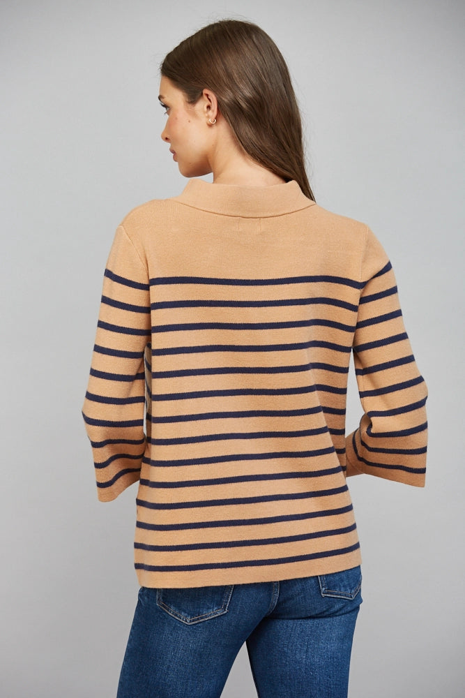 striped davis mock neck sweater