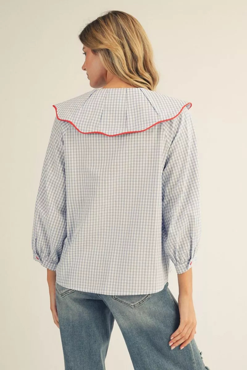 contrast trim peter pan collar top