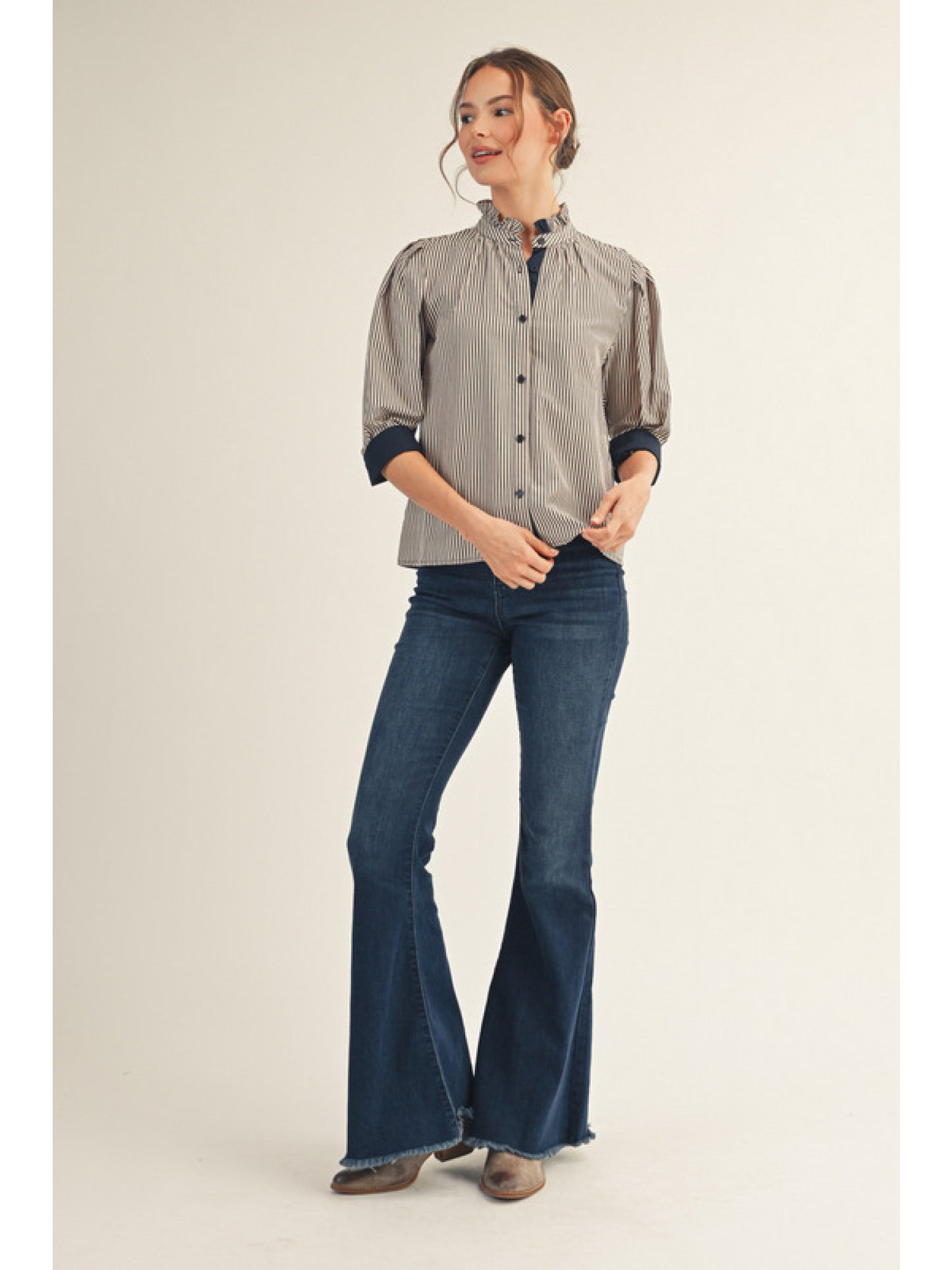 misty ruffle neck top