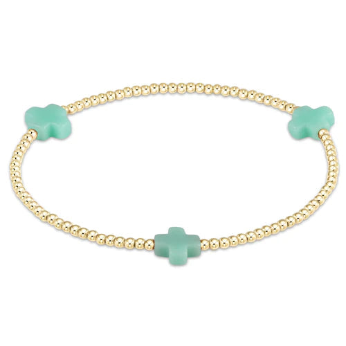 signature cross gold pattern 3mm bead bracelet in mint
