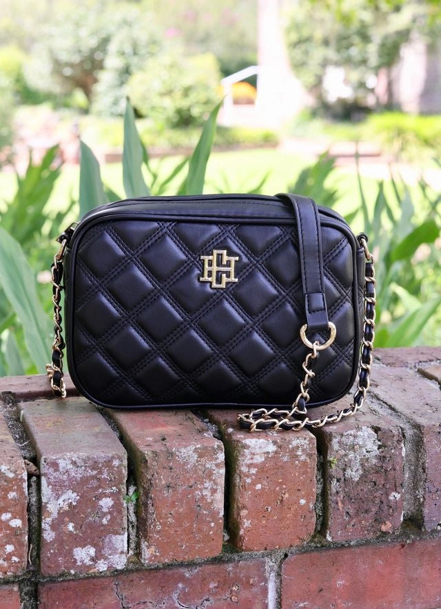 bryce crossbody black quilted bag