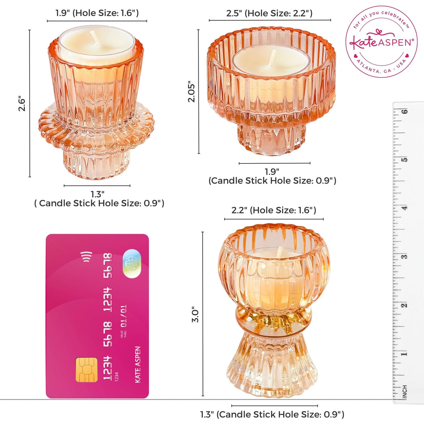 Vintage Ribbed Glass Rose Gold Candle Holders Set