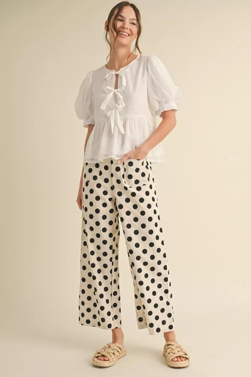 front pocket polka dot pant