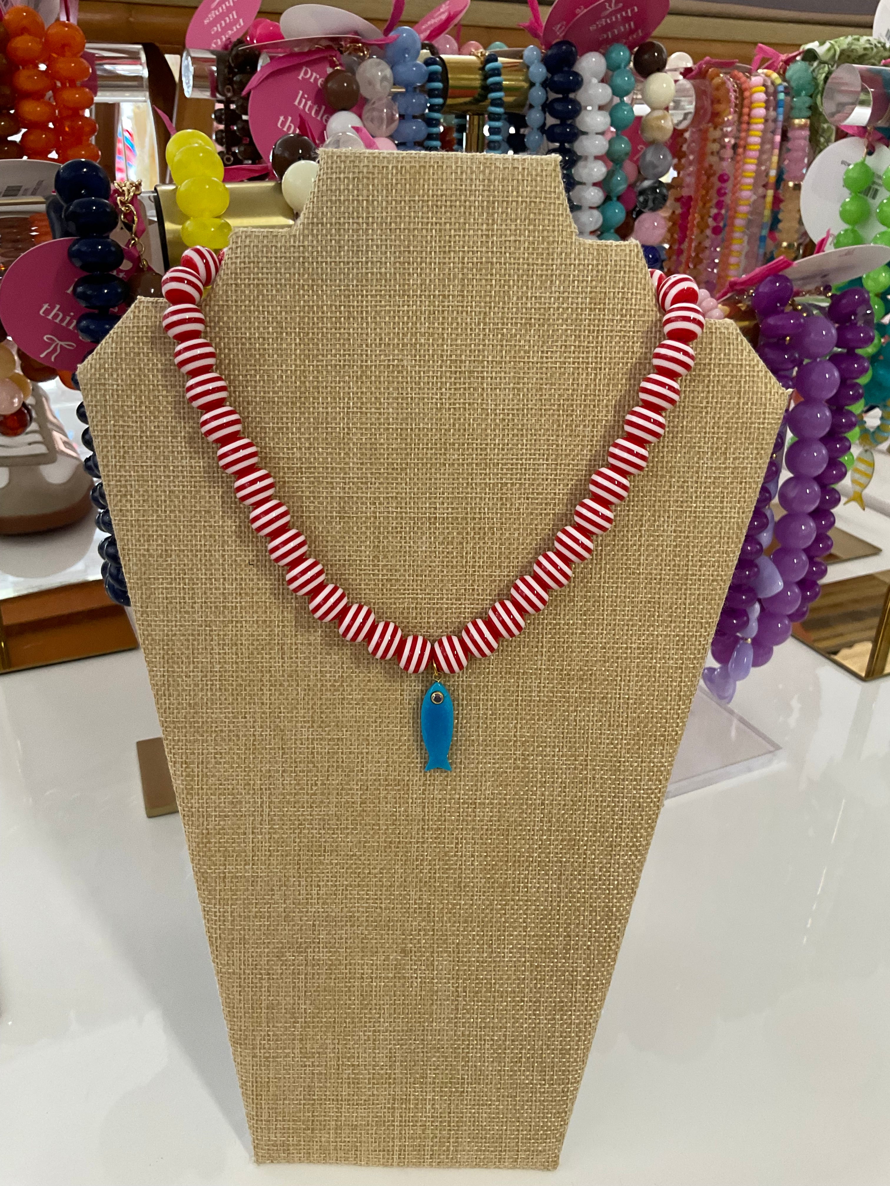 stripe beaded charm necklace