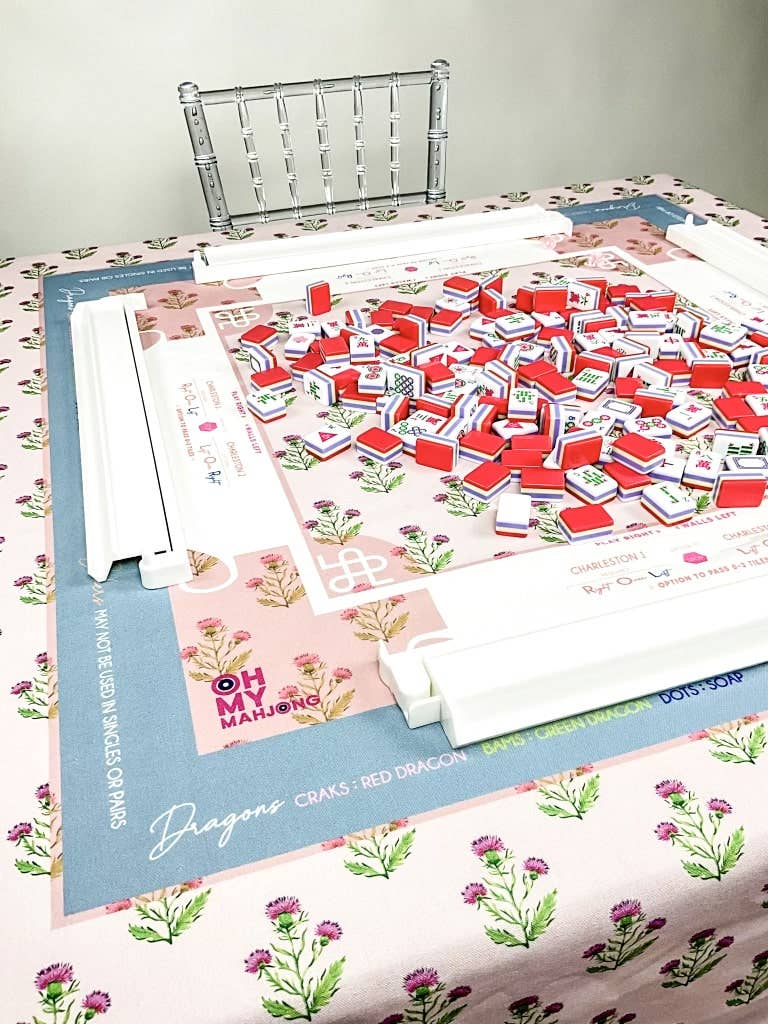 Pink Instructional Mahjong Tablecloth