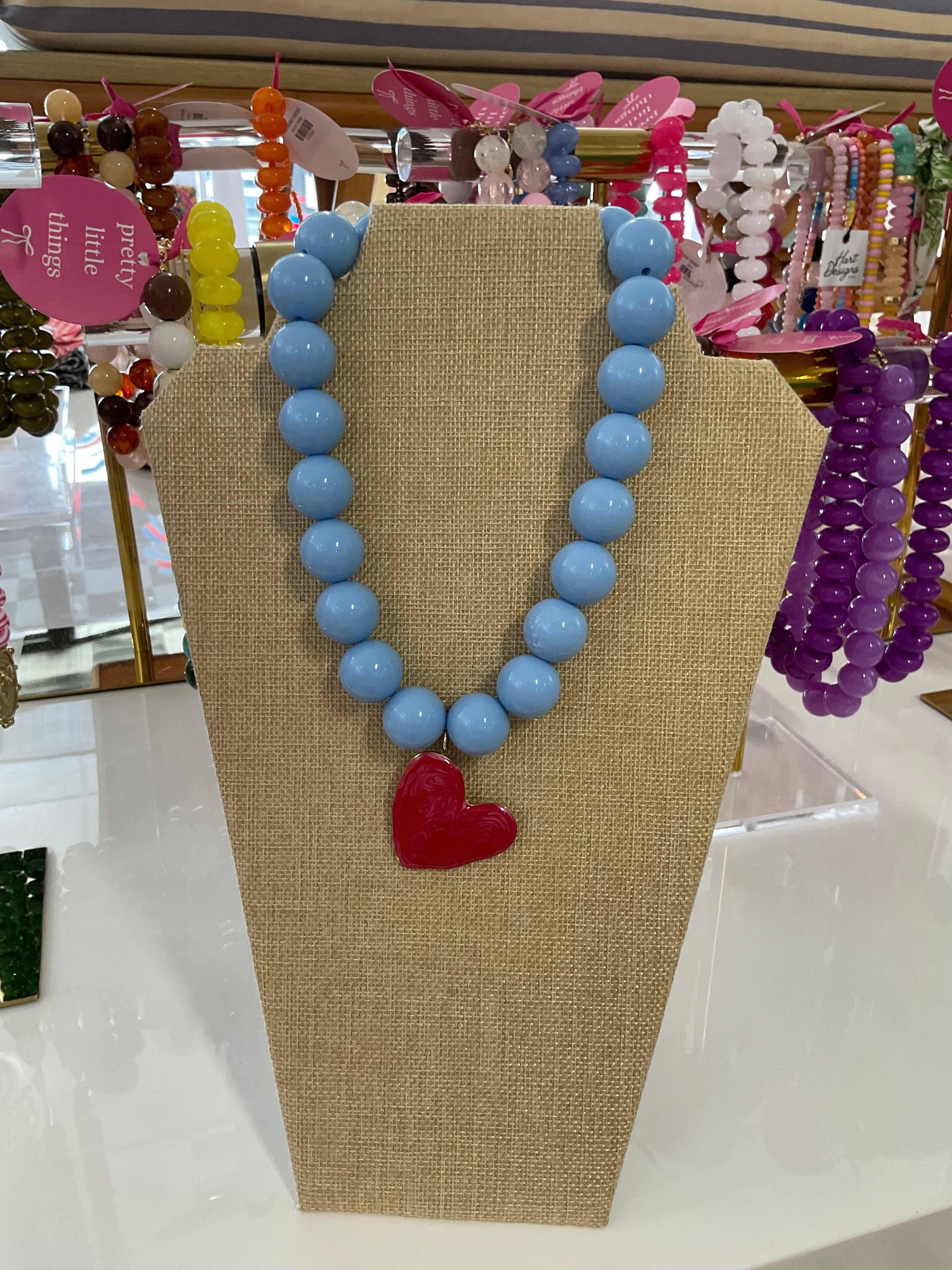 marbled heart beaded necklace