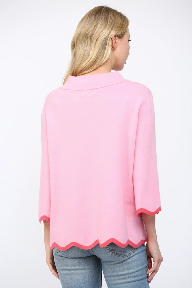 davis scalloped mock neck sweater