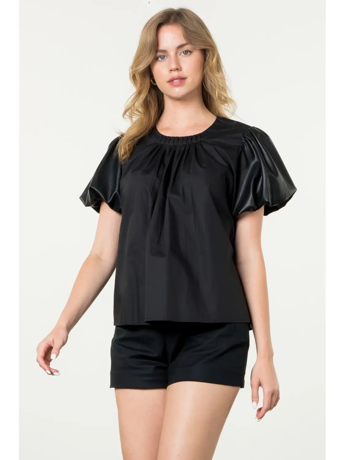 marni vegan leather puff sleeve poplin tee