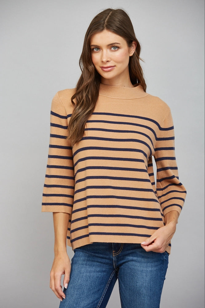 striped davis mock neck sweater