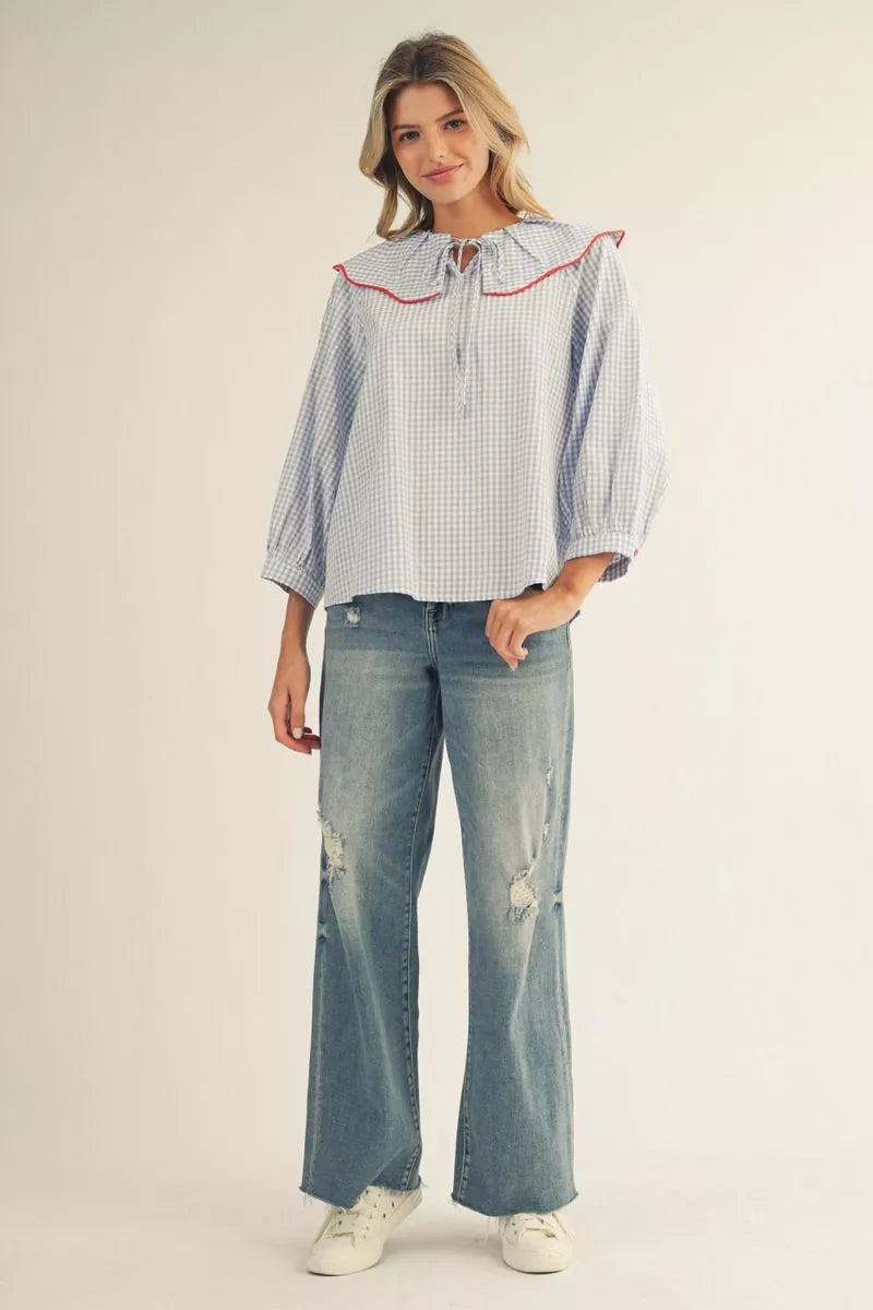contrast trim peter pan collar top