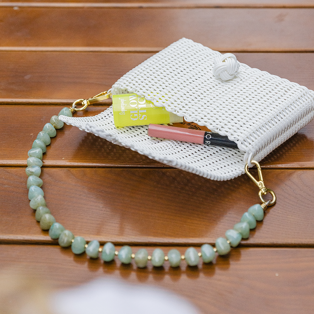 clutch strap pebble gemstone in jade green
