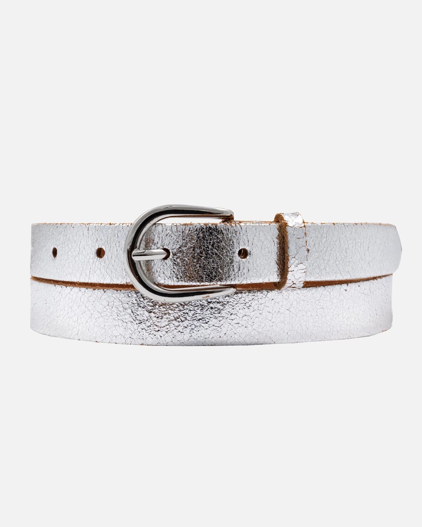 eva silver metallic leather belt