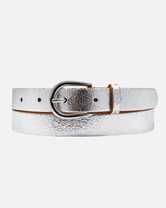 eva silver metallic leather belt