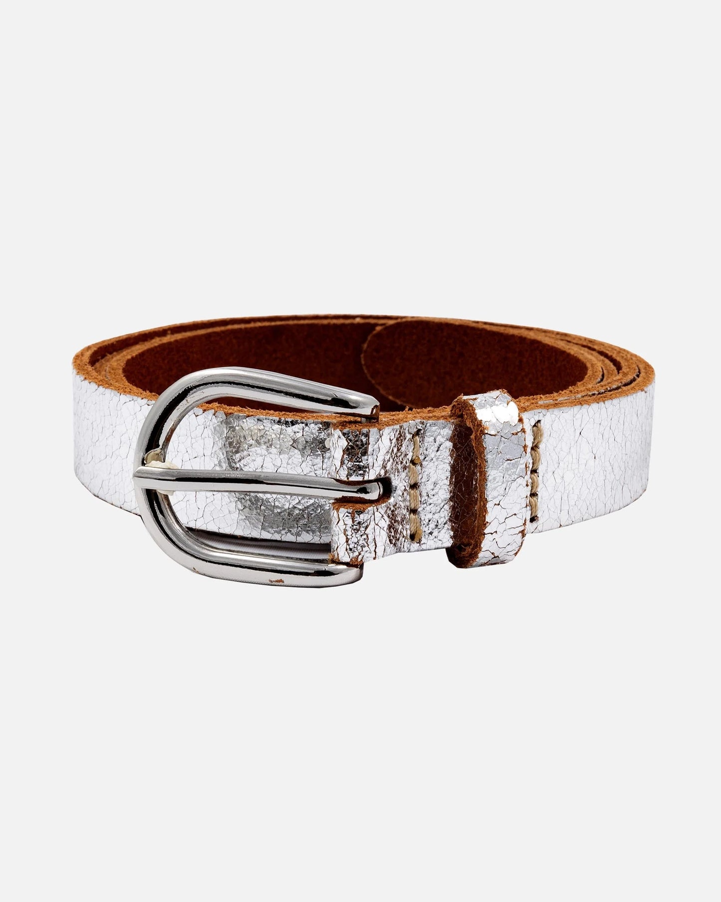 eva silver metallic leather belt