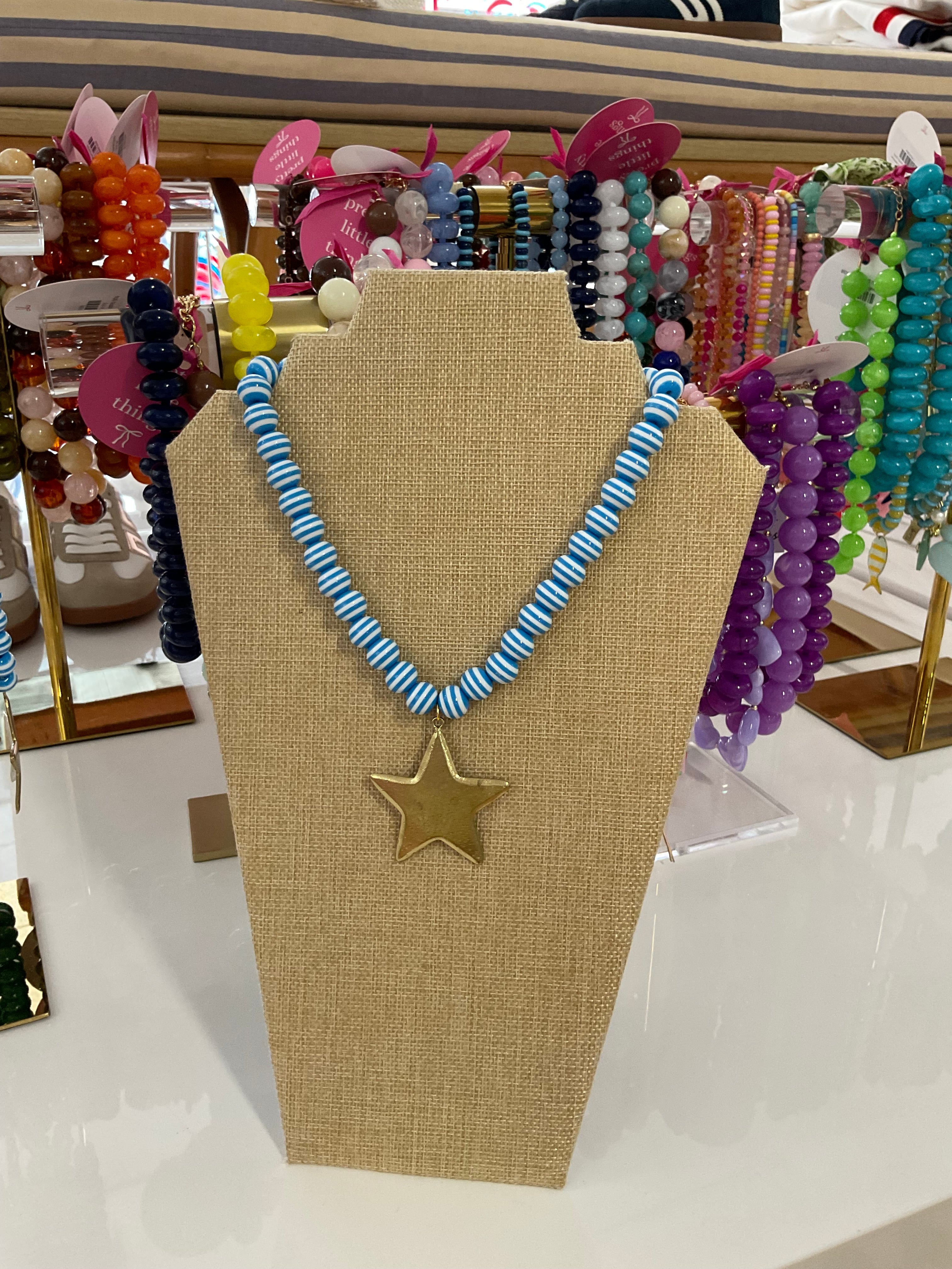 stripe beaded charm necklace