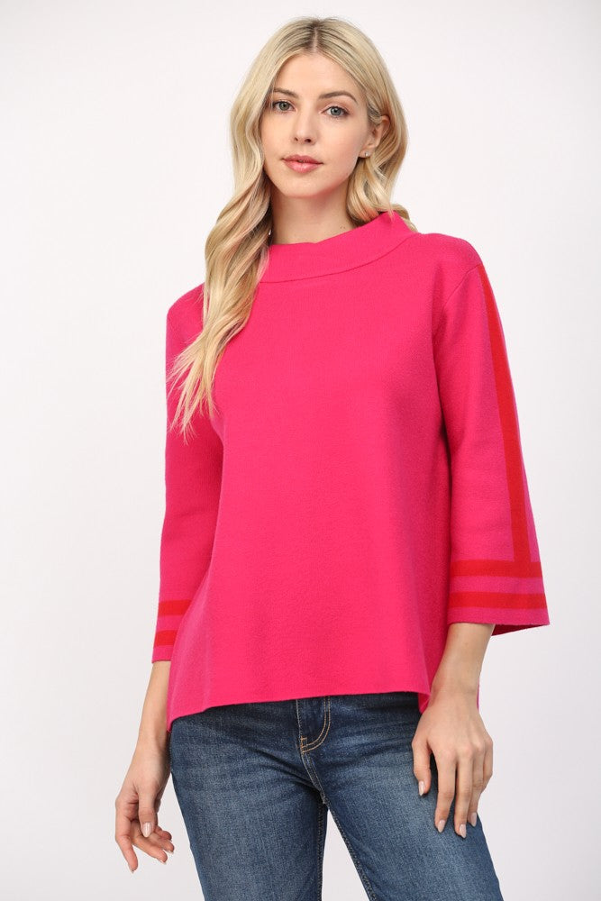 davis color block trim mock neck sweater