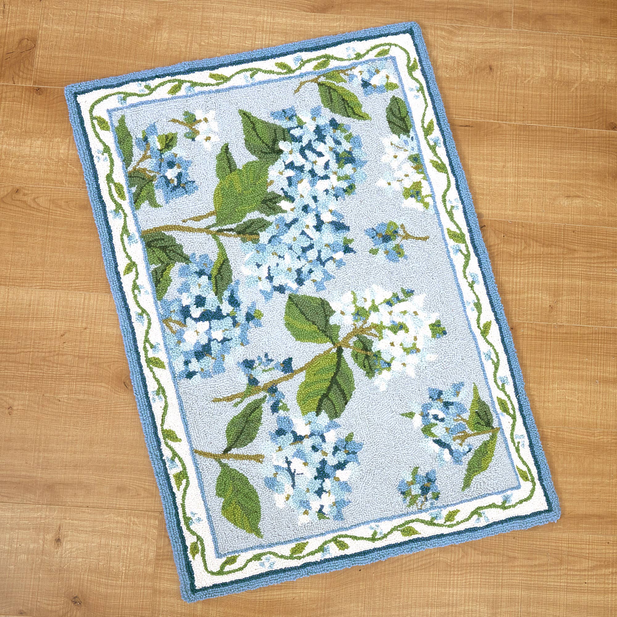 Blue Hydrangea Hook Rug - Sally Eckman Roberts