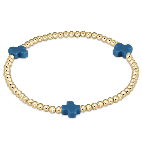 signature cross gold pattern 3mm bead bracelet cobalt