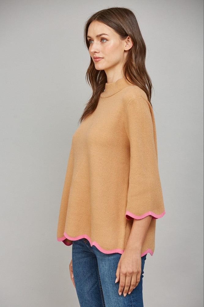 davis scalloped mock neck sweater