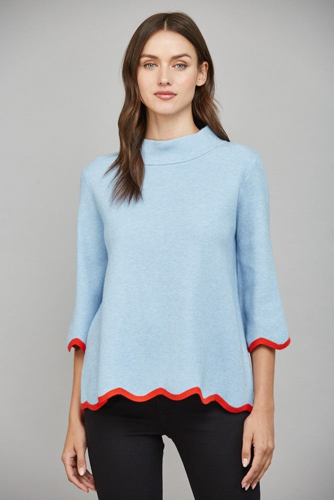 davis scalloped mock neck sweater