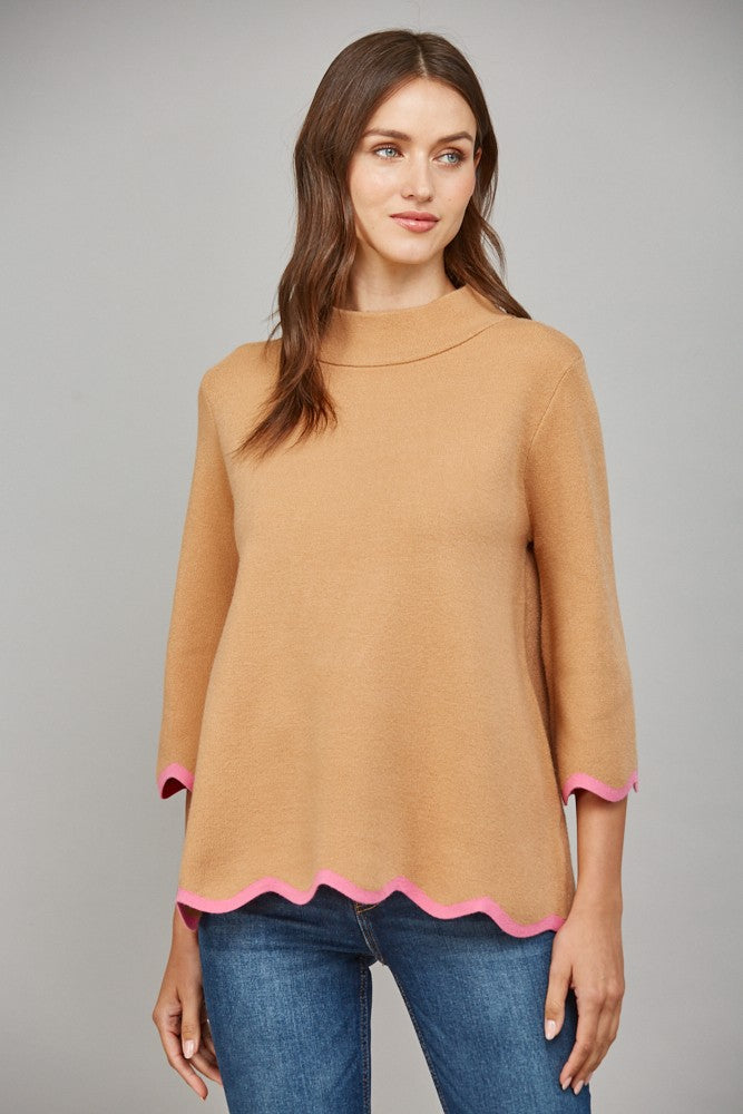 davis scalloped mock neck sweater