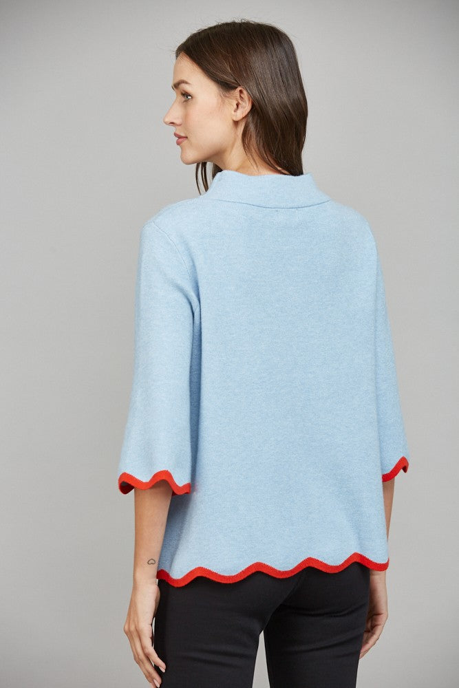 davis scalloped mock neck sweater