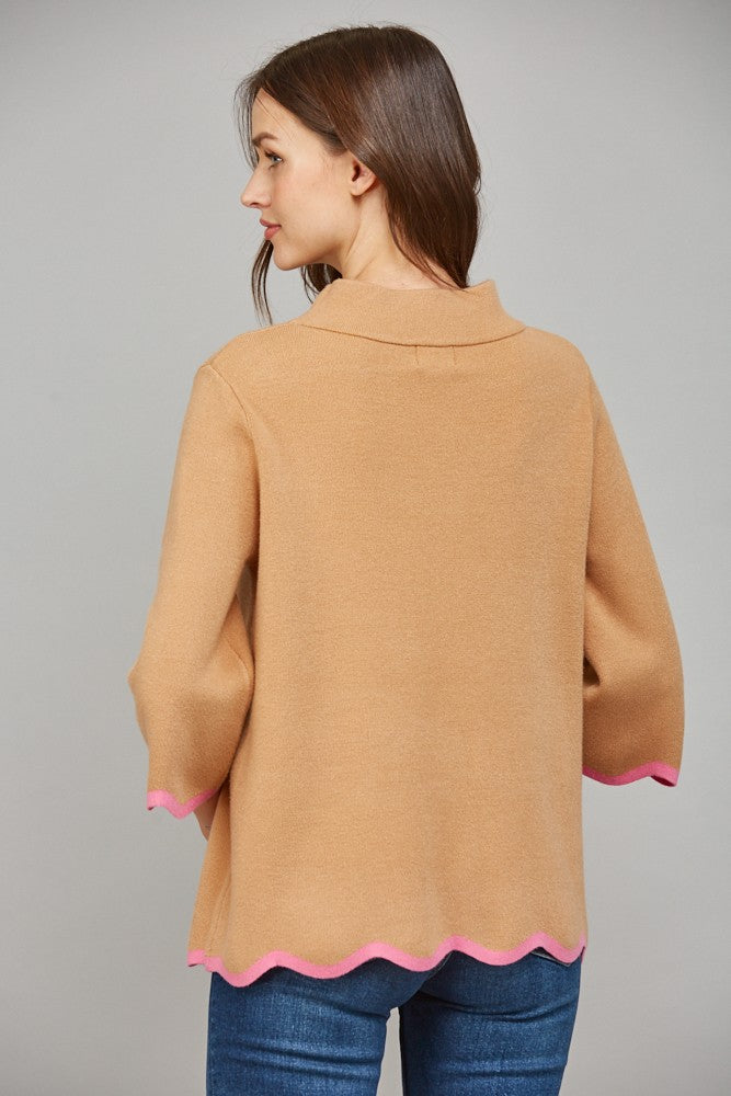 davis scalloped mock neck sweater
