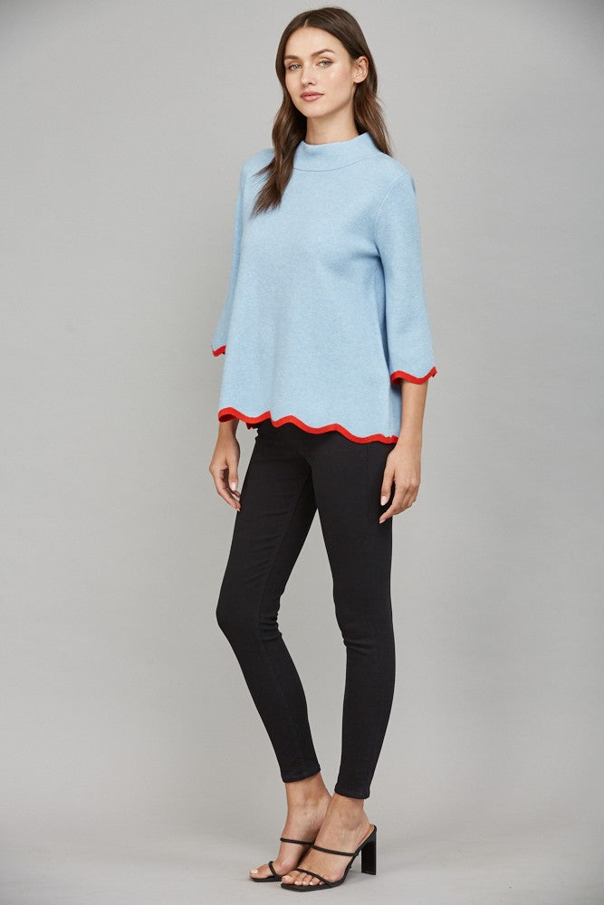 davis scalloped mock neck sweater