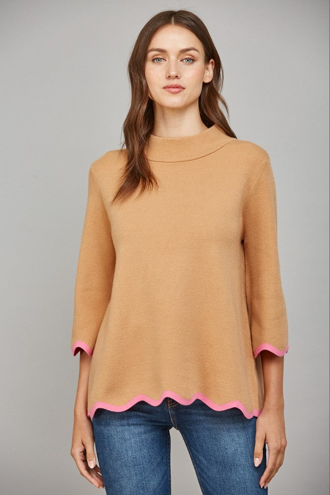 davis scalloped mock neck sweater