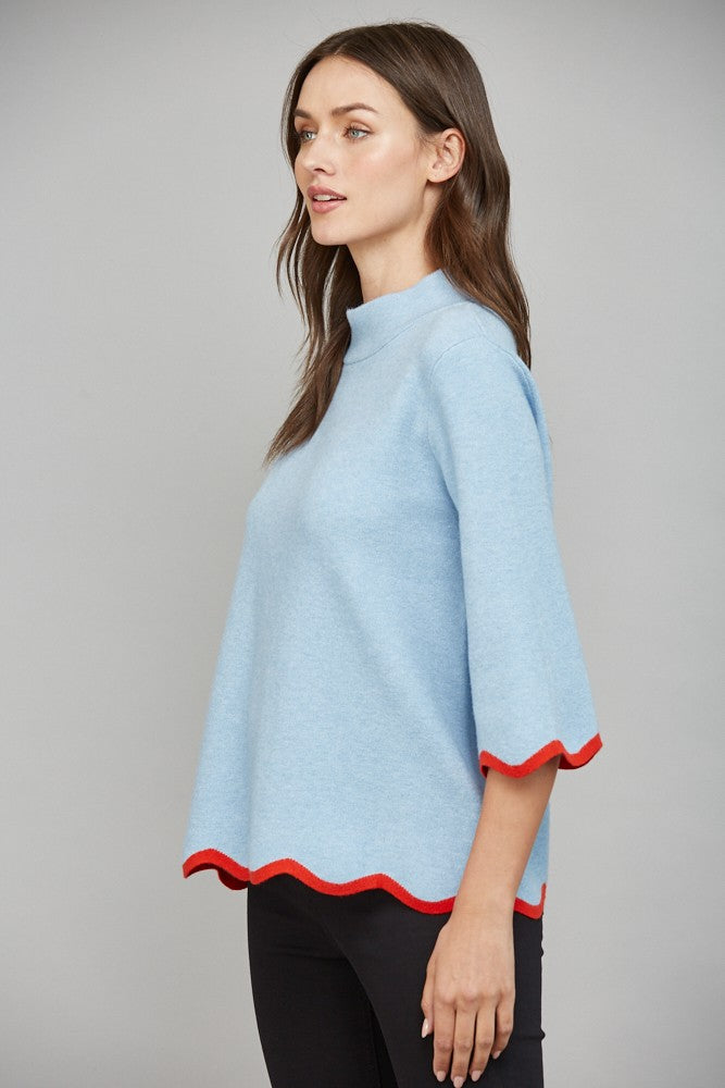 davis scalloped mock neck sweater
