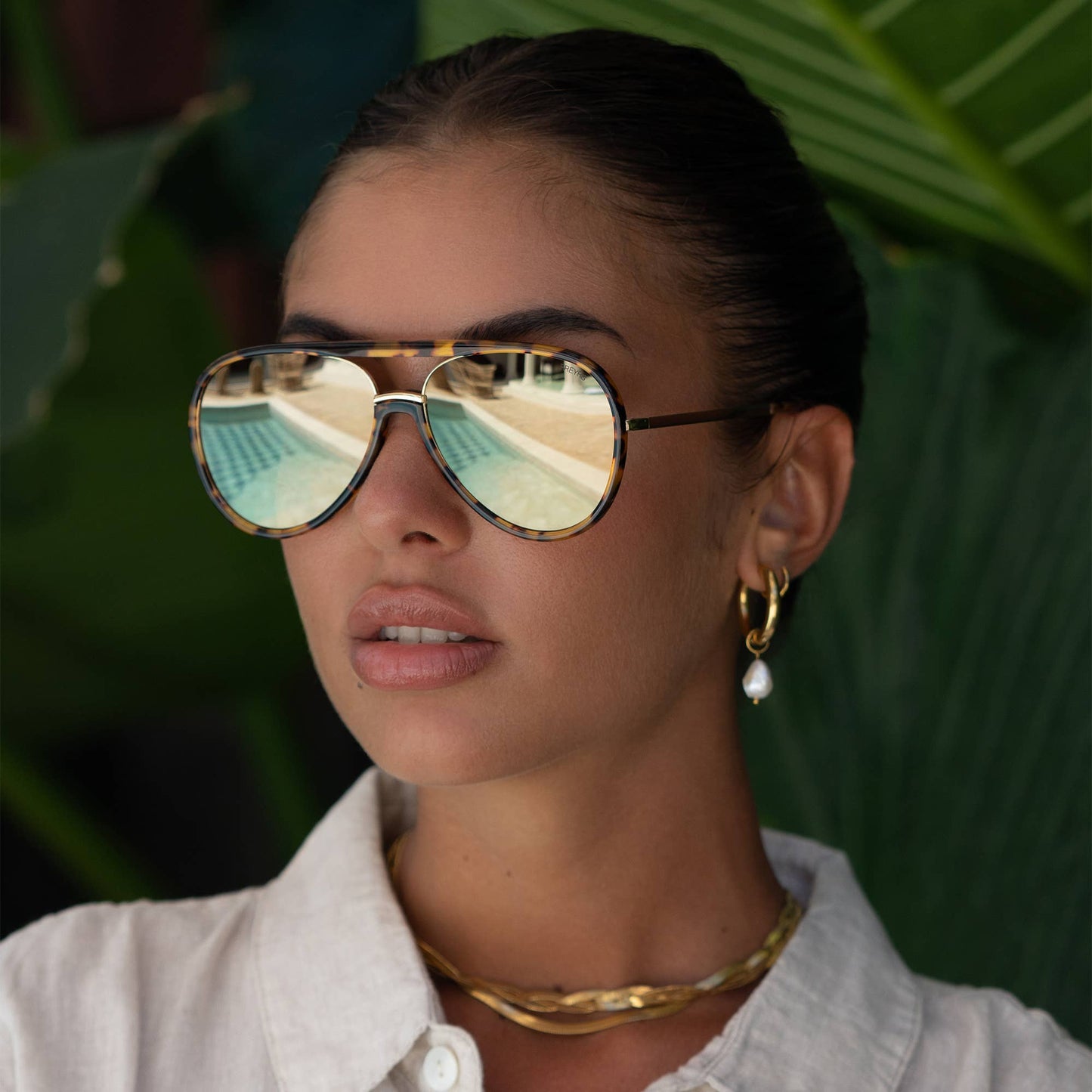Shay Aviator Sunglasses tortoise gold mirror