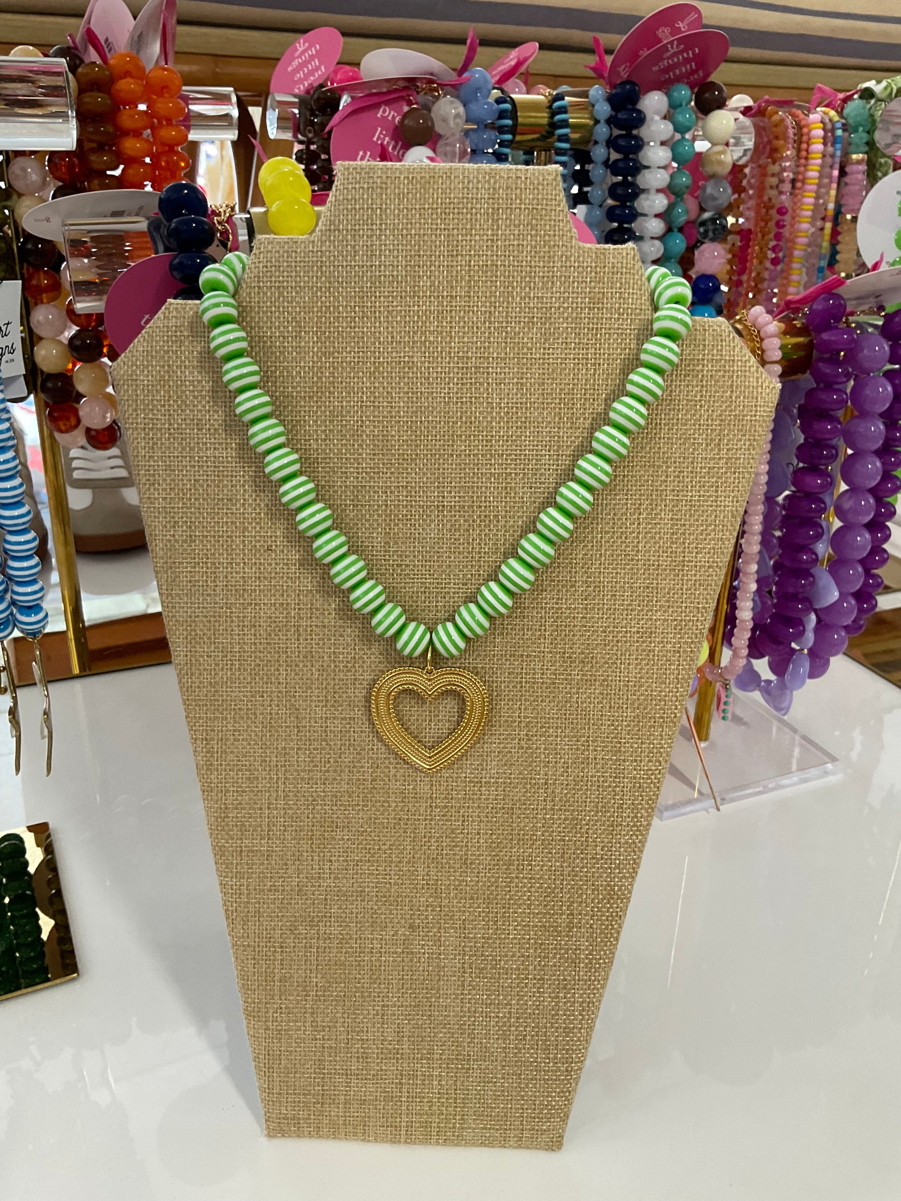stripe beaded charm necklace