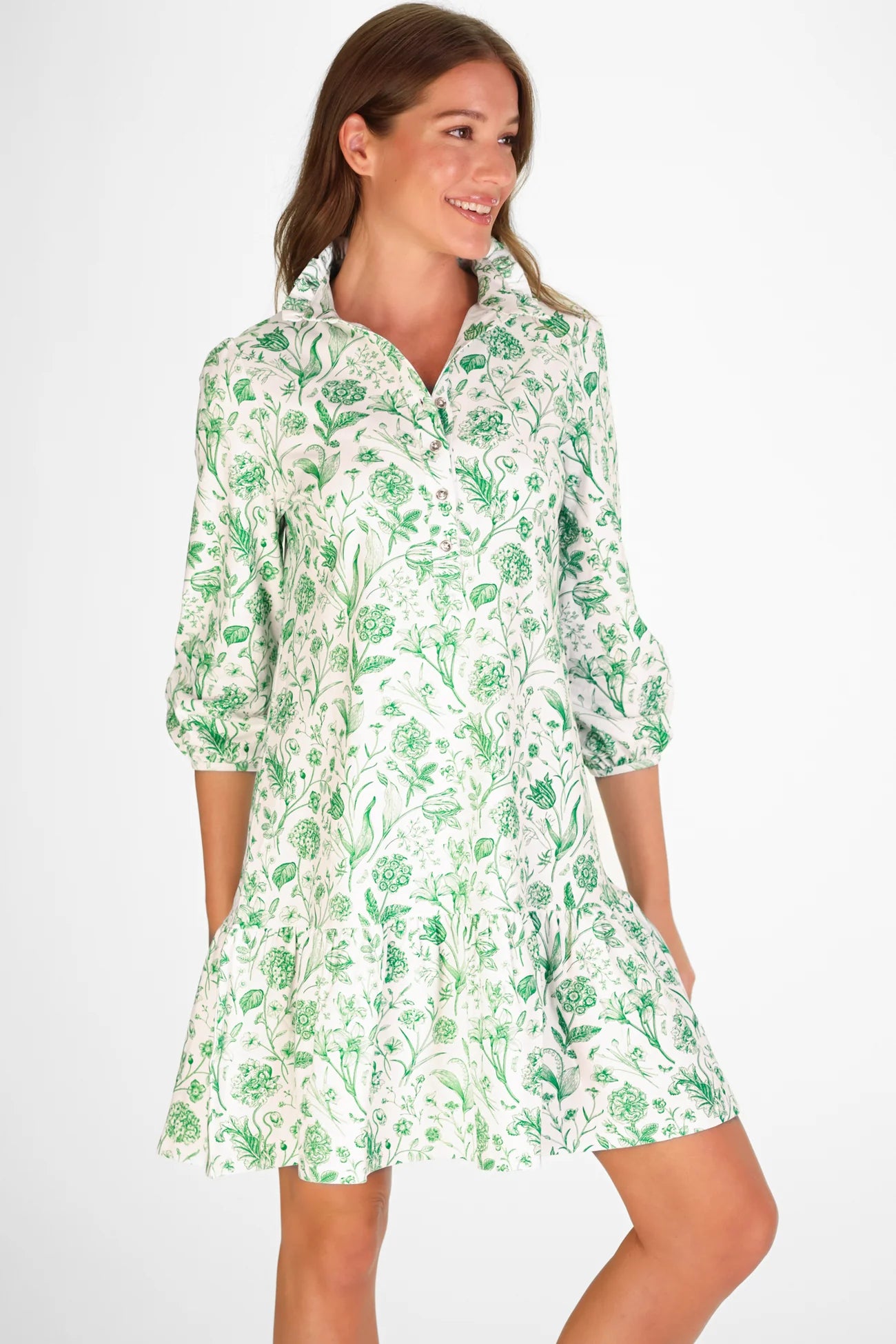 adara dress green botanical toile