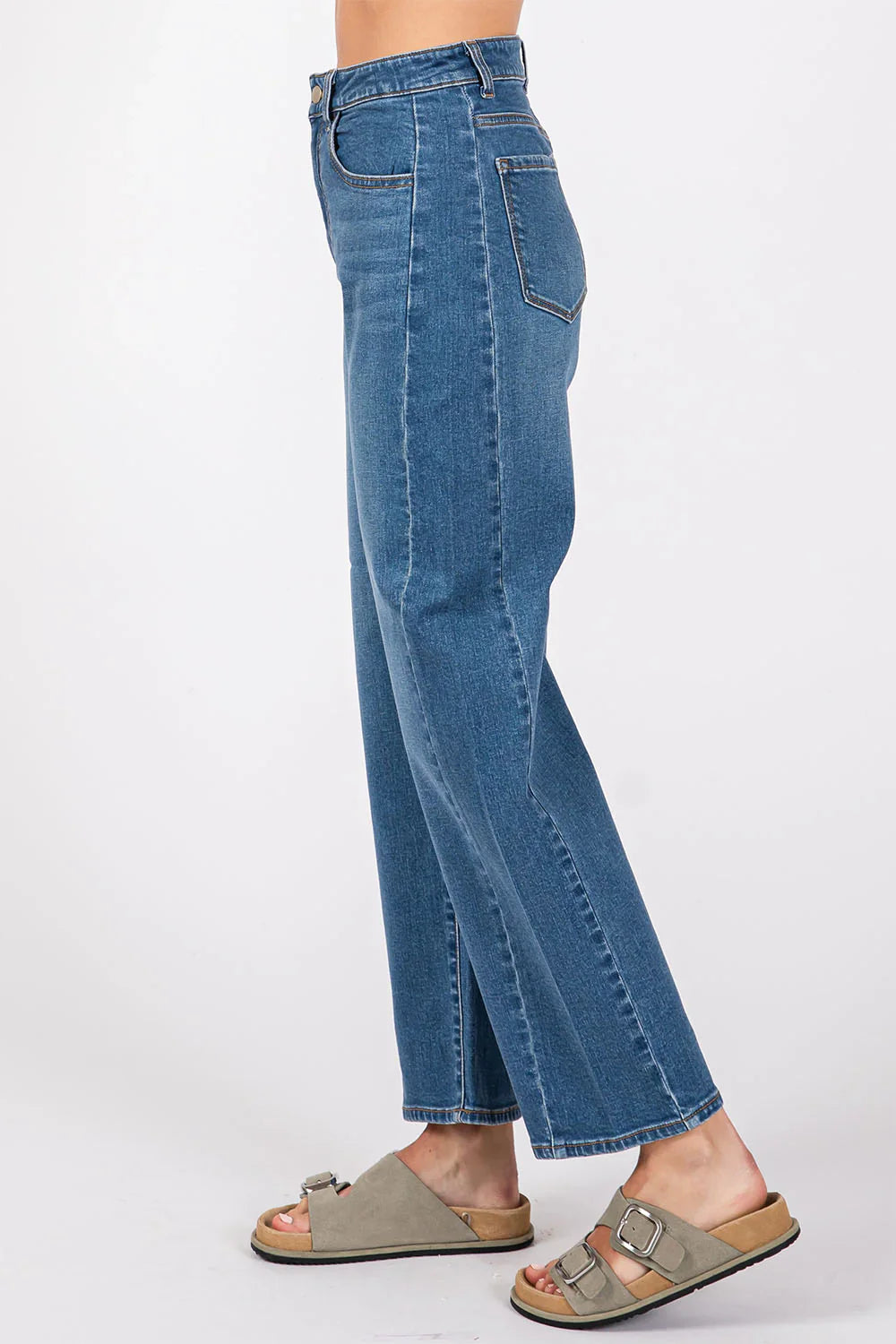 modena high rise side panel barrel jeans