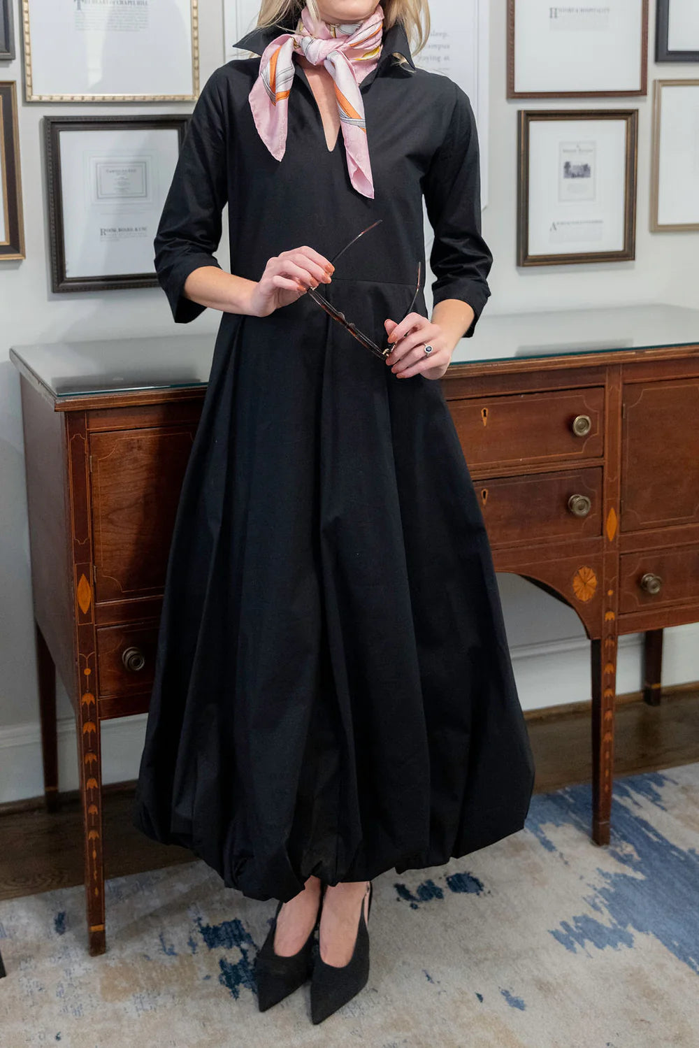 uptown bubble dress black long