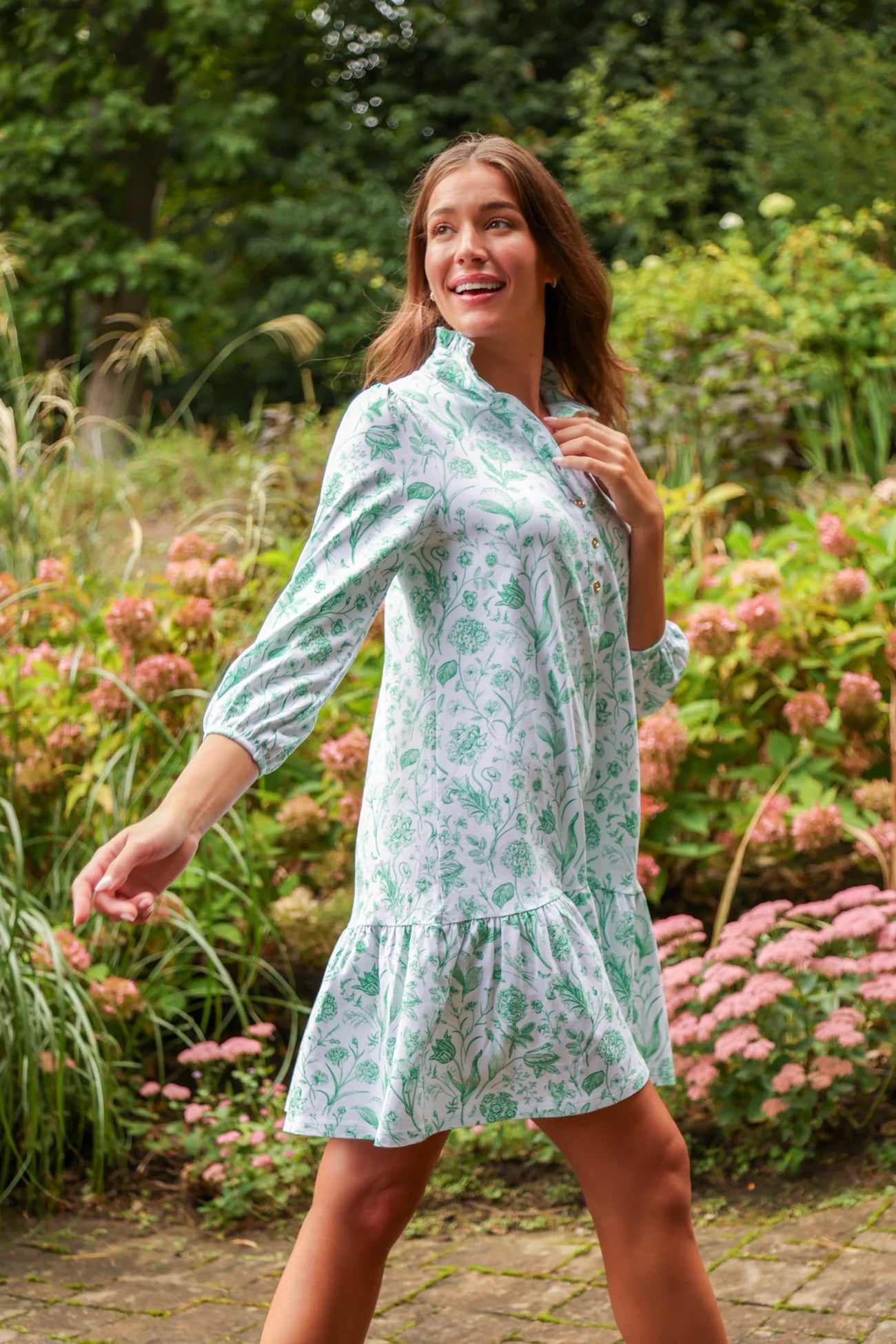 adara dress green botanical toile
