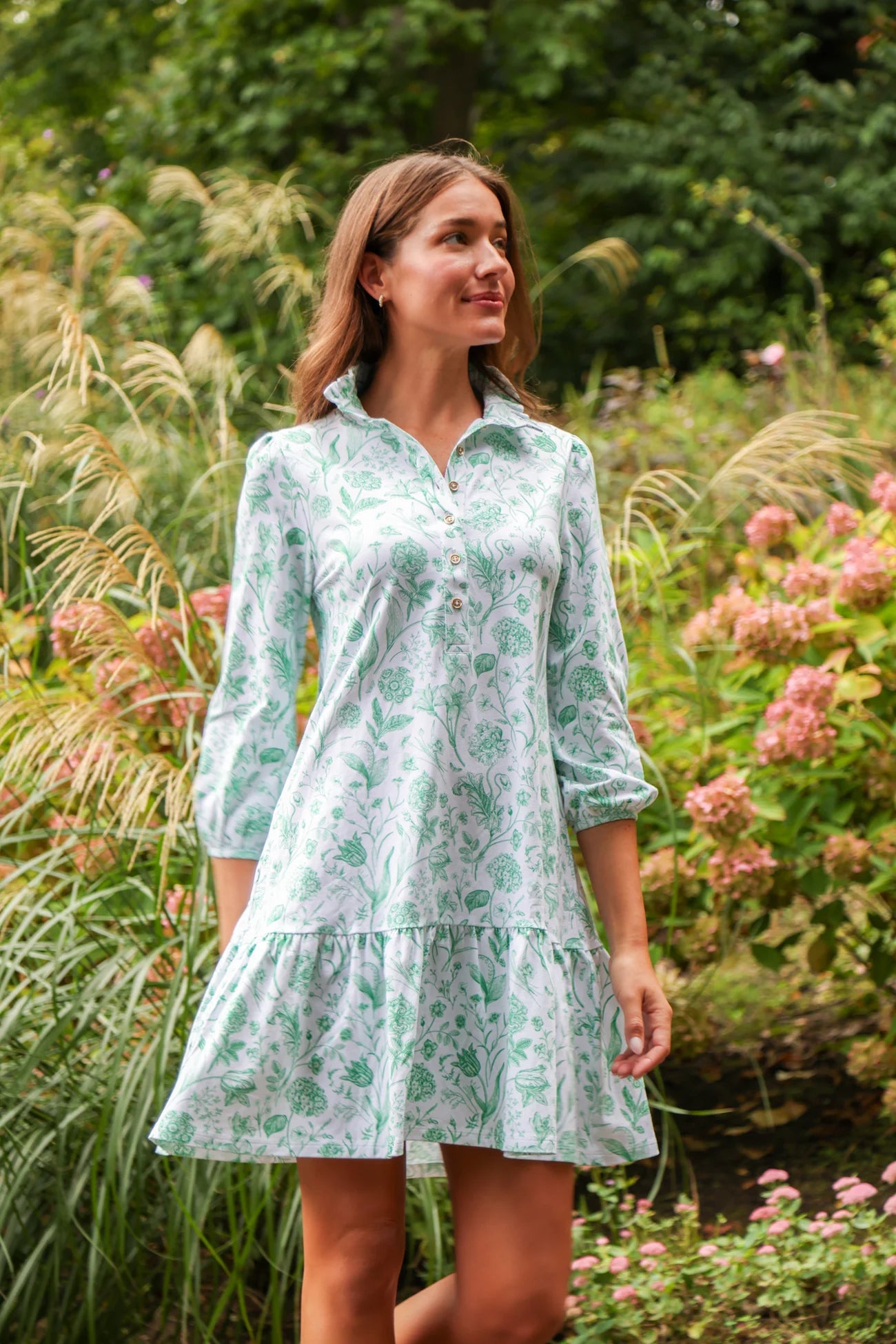 adara dress green botanical toile