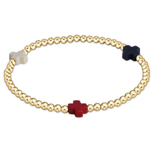 signature cross gold pattern 3mm bead bracelet firecracker