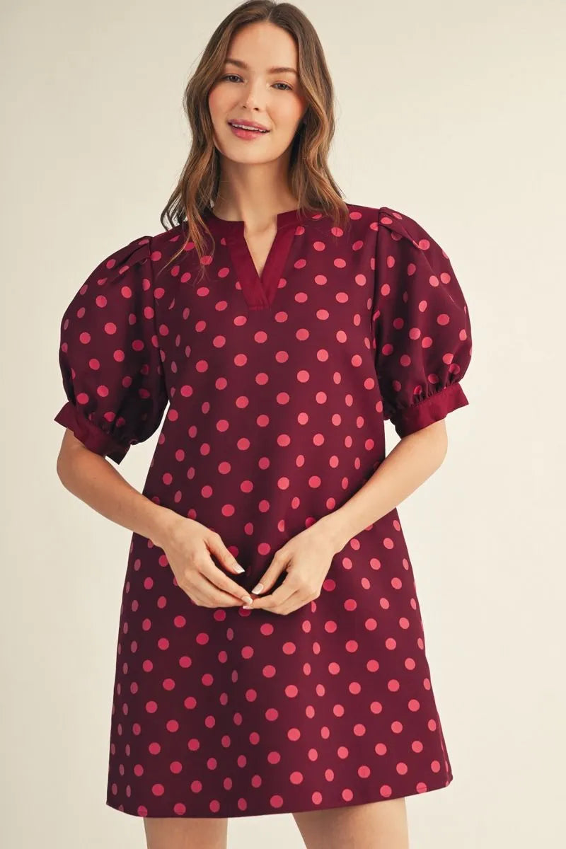 lydia puff sleeve polka dot dress