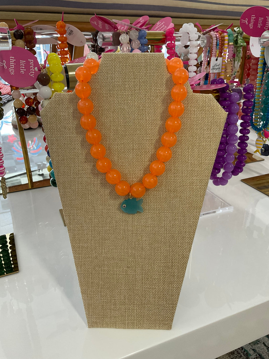 neon fish beaded necklace