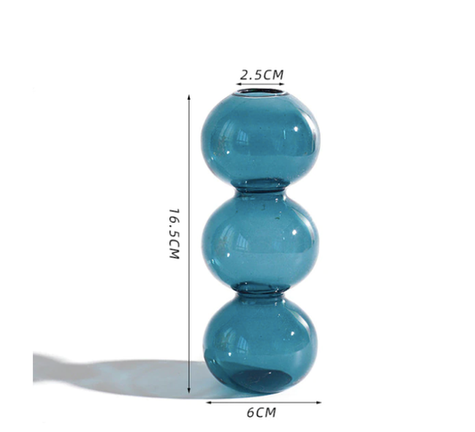 Bubble Shape Glass Vase: Ocean Blue / Short 3 Balls