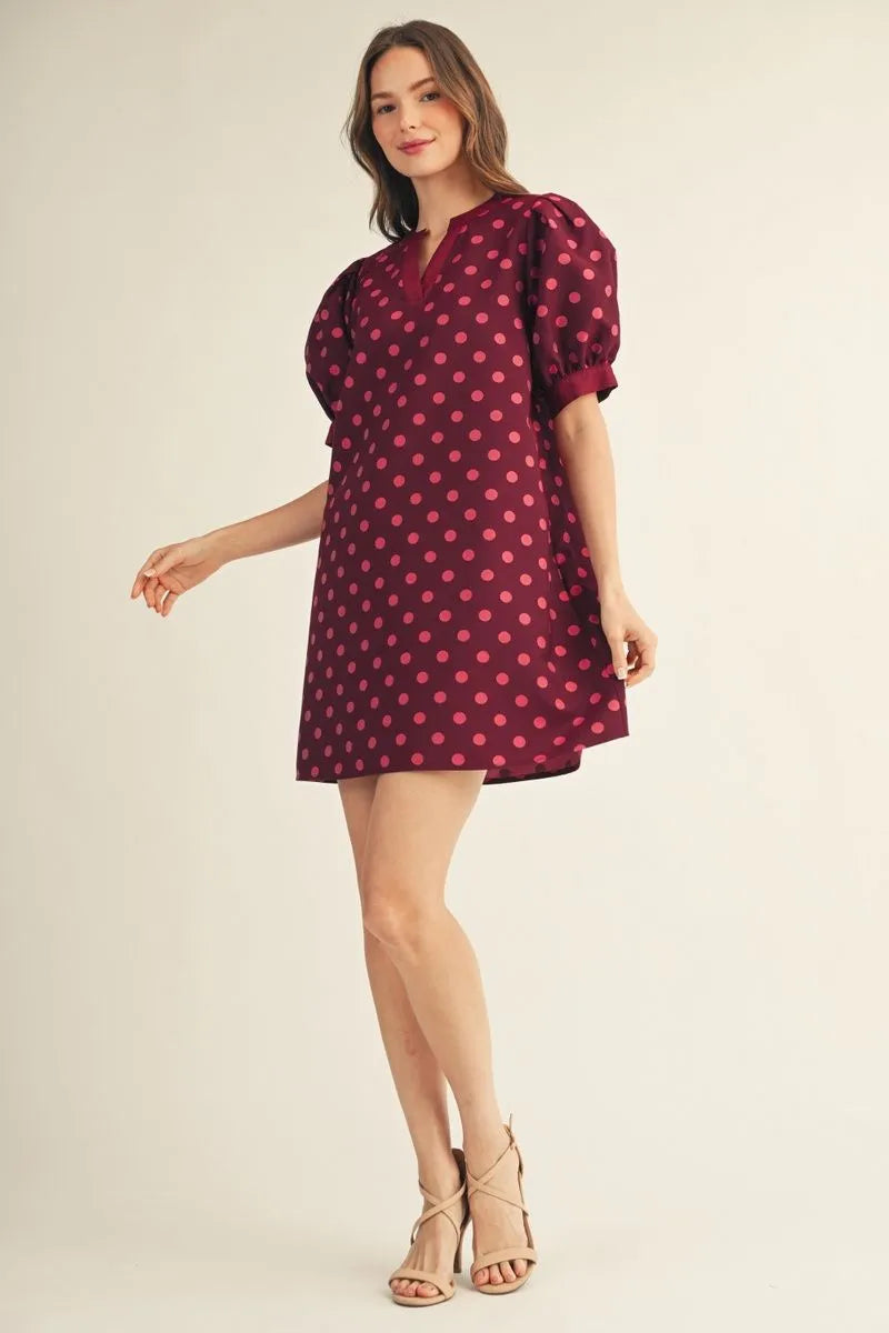 lydia puff sleeve polka dot dress