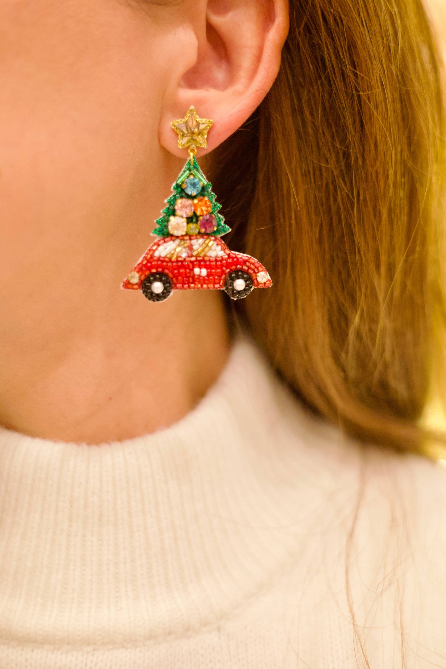 christmas car tree earrings