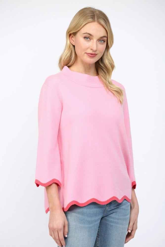 davis scalloped mock neck sweater