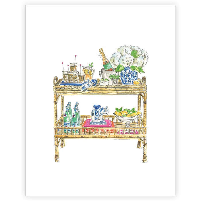Bar Cart Blue Art Print