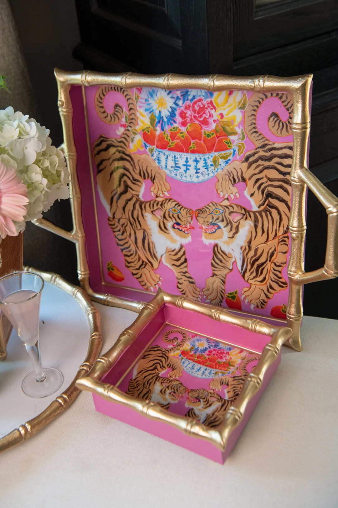 tigers enameled chang mai tray 12x12