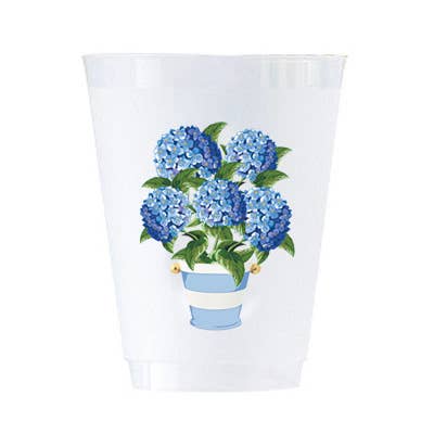 16 oz Shatterproof Cups | Set of 8 | Hydrangeas Striped Pot