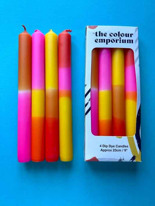 SUNSET BRIGHTS Dip Dye Dinner Candles set of 4