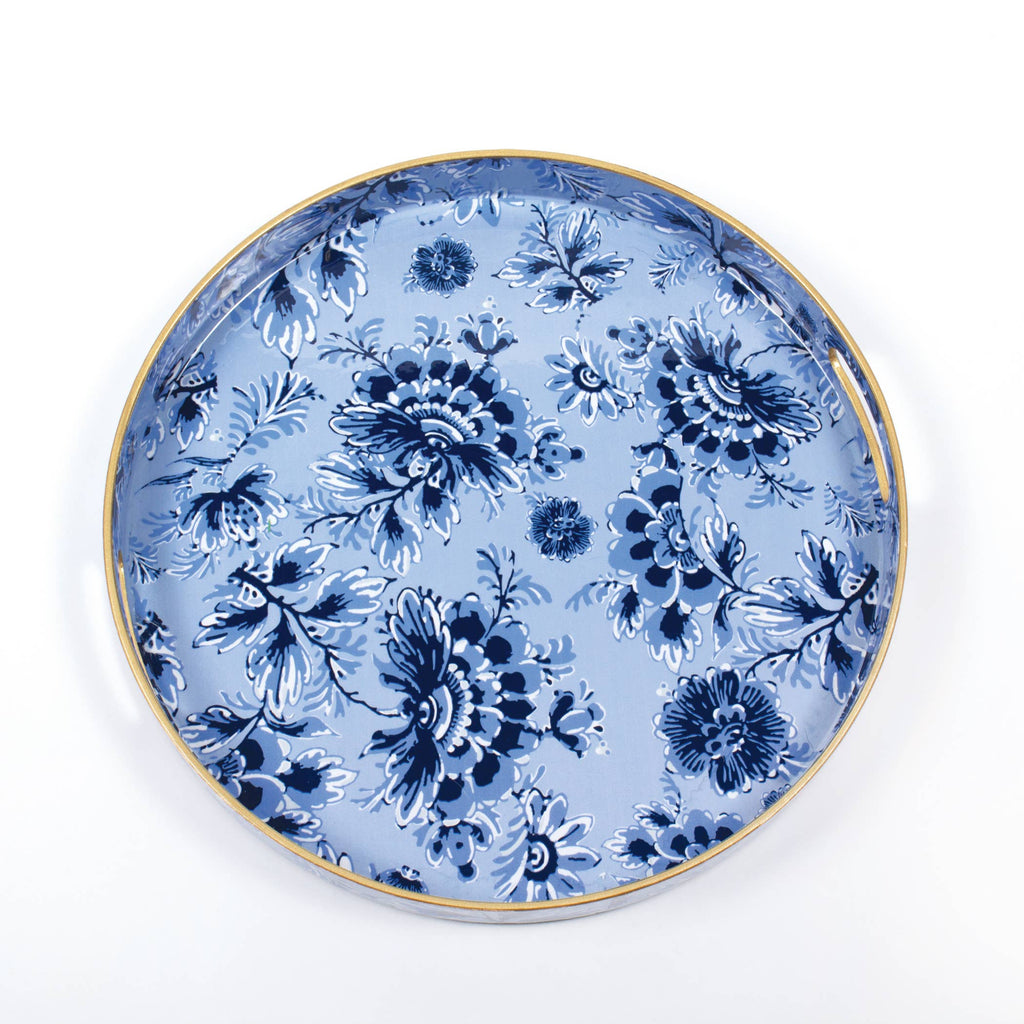 blue floral round tray